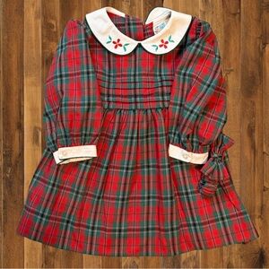 🎀 Vintage Plaid Dress – 24M – Peter Pan Collar, Embroidery-W/headband